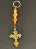 Gothic Style Cross (Orange): Long Keychain