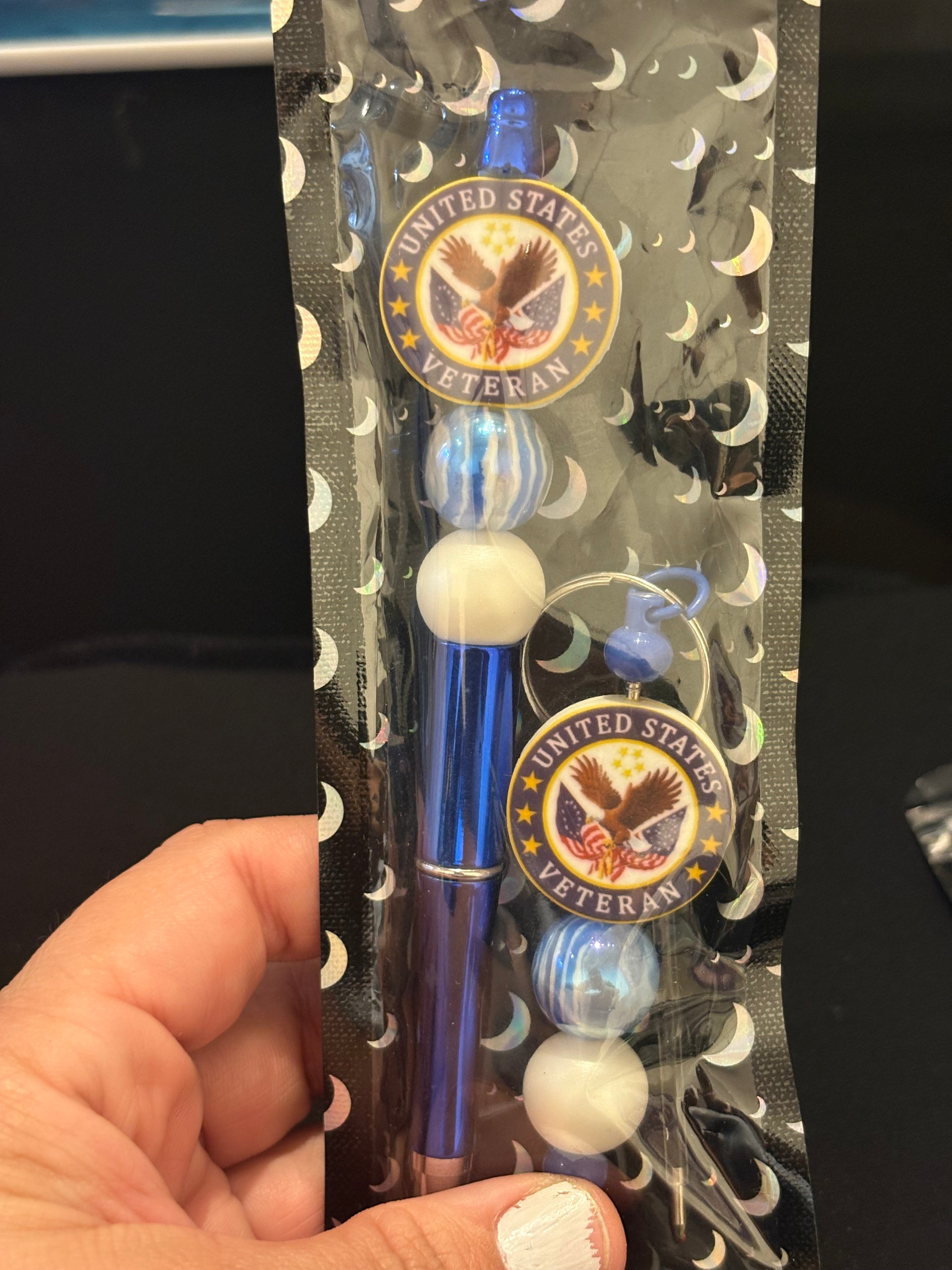 US Veteran- Focal beaded pen with keychain